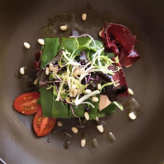 Lasaña fría de judías verdes, foie y cecina con vinagreta de trufa y Mandanga #8