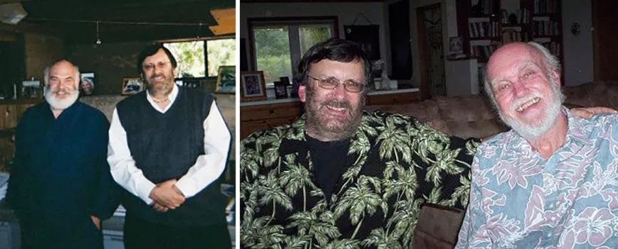 Don en la actualidad con Andrew Weil y, presumiendo de camisas floreadas, con Ram Dass.