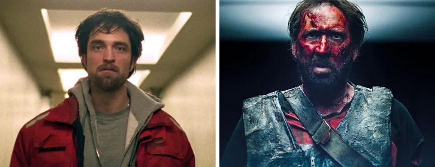 Robert Pattinson encarnando a Constantine Nikas en Good Time (2017); Nicholas Cage es Red en Mandy (2018)