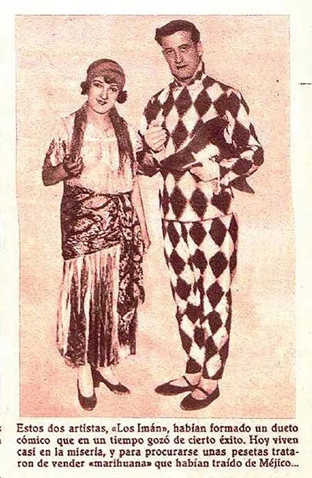 Un suelto del periódico de 1935 con Los Imán, matrimonio que trabajaba como dueto cómico y los primeros detenidos en España en relación con el cannabis, por 825 gramos de marihuana traídos desde México a Barcelona.