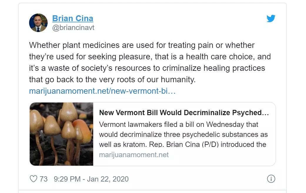 En un tweet publicado la semana pasada el Partido Progresista por boca de Cina aseguró que: “Sea para un tratamiento medicinal o para buscar placer, es una elección de salud, y es una pérdida de recursos de la sociedad criminalizar prácticas curativas que se remontan hasta las raíces de nuestra humanidad”.