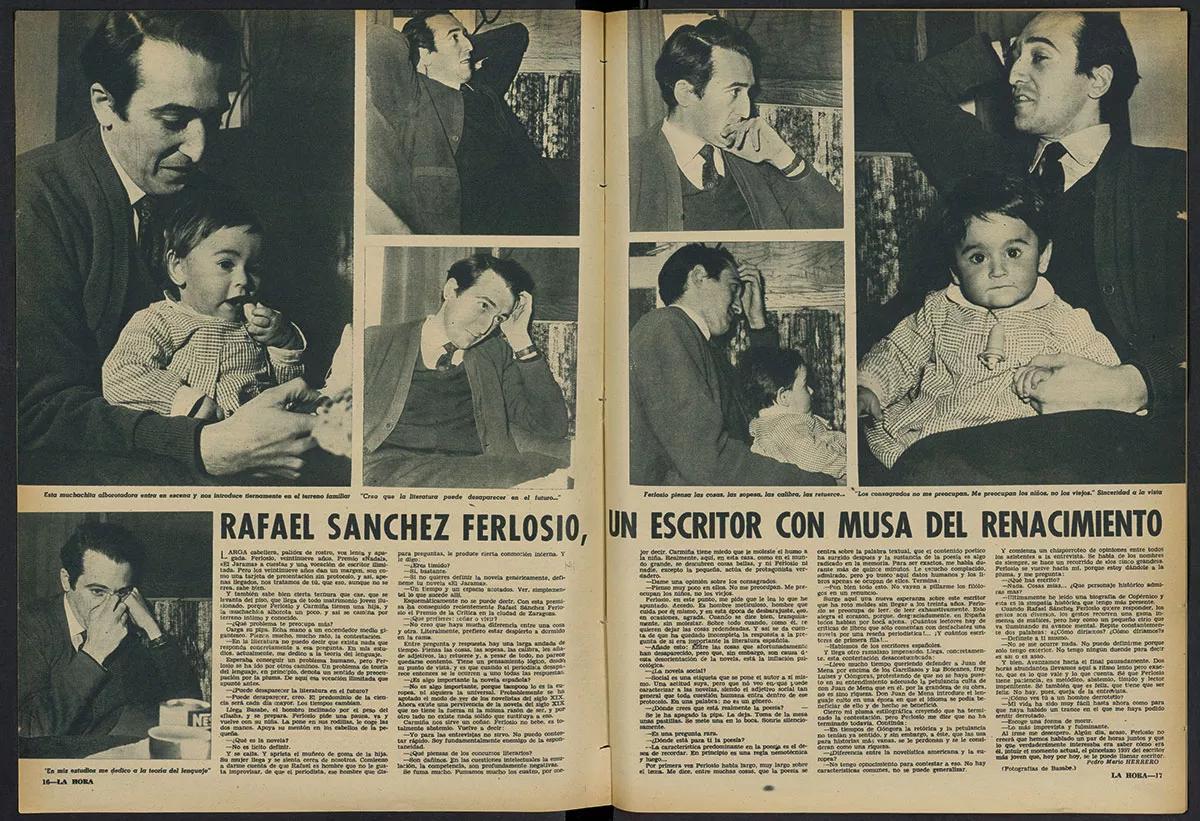 La publicación de El Jarama, Premio Nadal 1955, convirtió a Ferlosio en un escritor conocido. En la imagen un reportaje donde posa con su hija Marta.