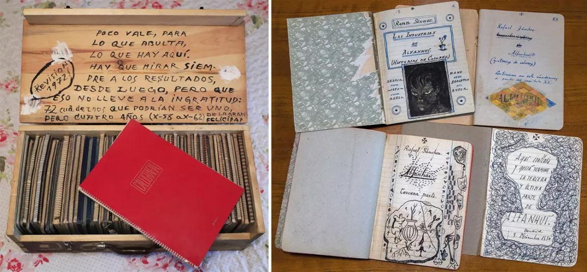 Cofre con 72 cuadernos que recogen su grafomanía anfetamínica desde 1958 a 1962, “cuatro años de la gran felicidad”. Durante quince años, del 57 al 72, Ferlosio estuvo dedicado casi exclusivamente a escribir y tomar anfetaminas.