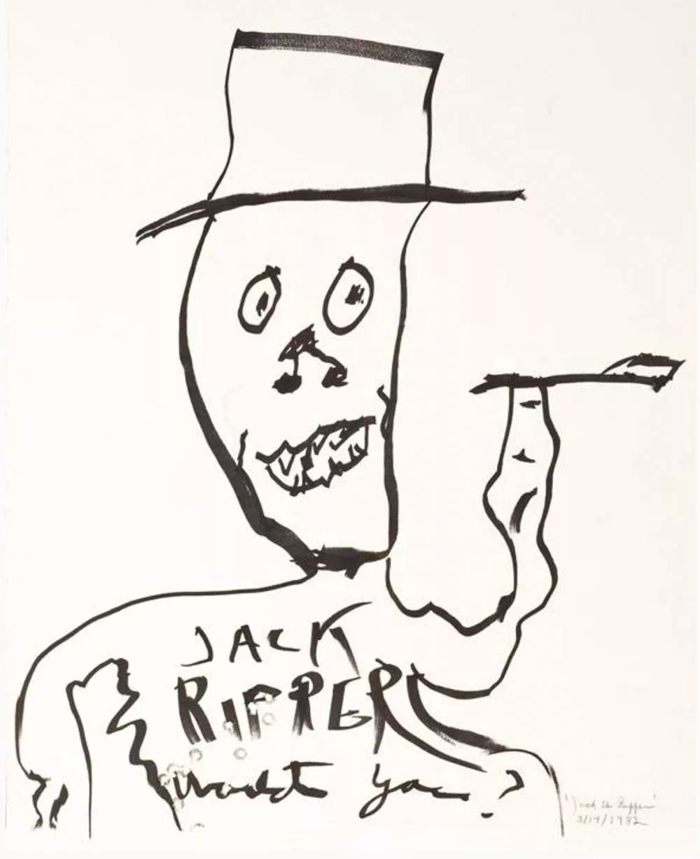 Jack the Ripper dibujado y rematado con disparos de balas por Burroughs.
