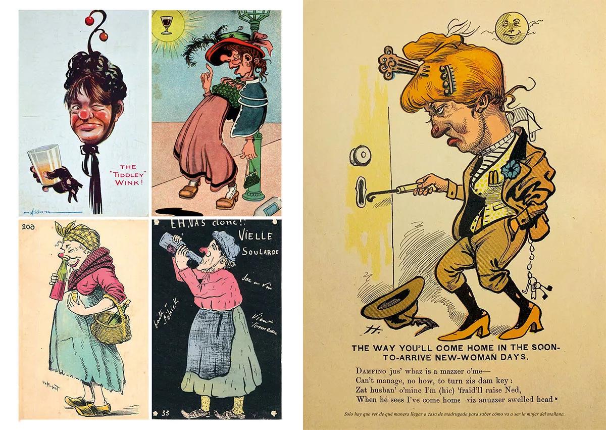 Páginas de Borracha, fanzine que muestra cómo se representaba a las bebedoras en el humor gráfico: como delincuentes, pendencieras que han perdido el juicio social.