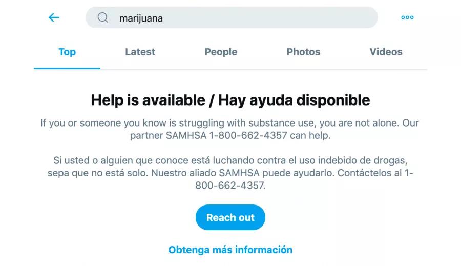 Twitter ya no ofrece ayuda a quienes buscan “marihuana”